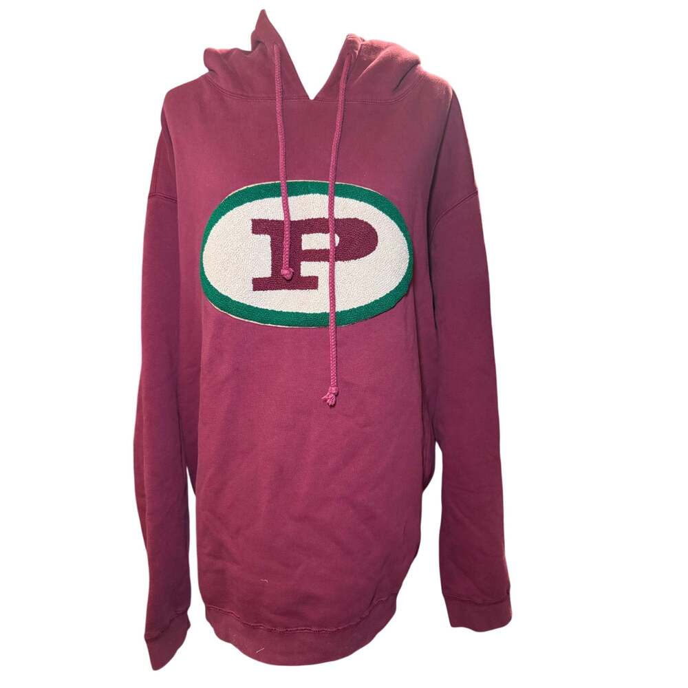Phat Farm Y2K Burgundy Chenille Logo Oversized Hoodie, Hip Hop Streetwear, 3XL